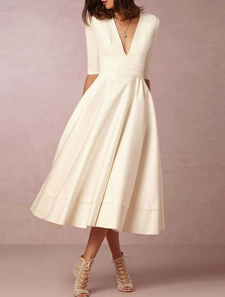Wholesale A-Line/Princess V-Neck Tea-Length Wedding Dress